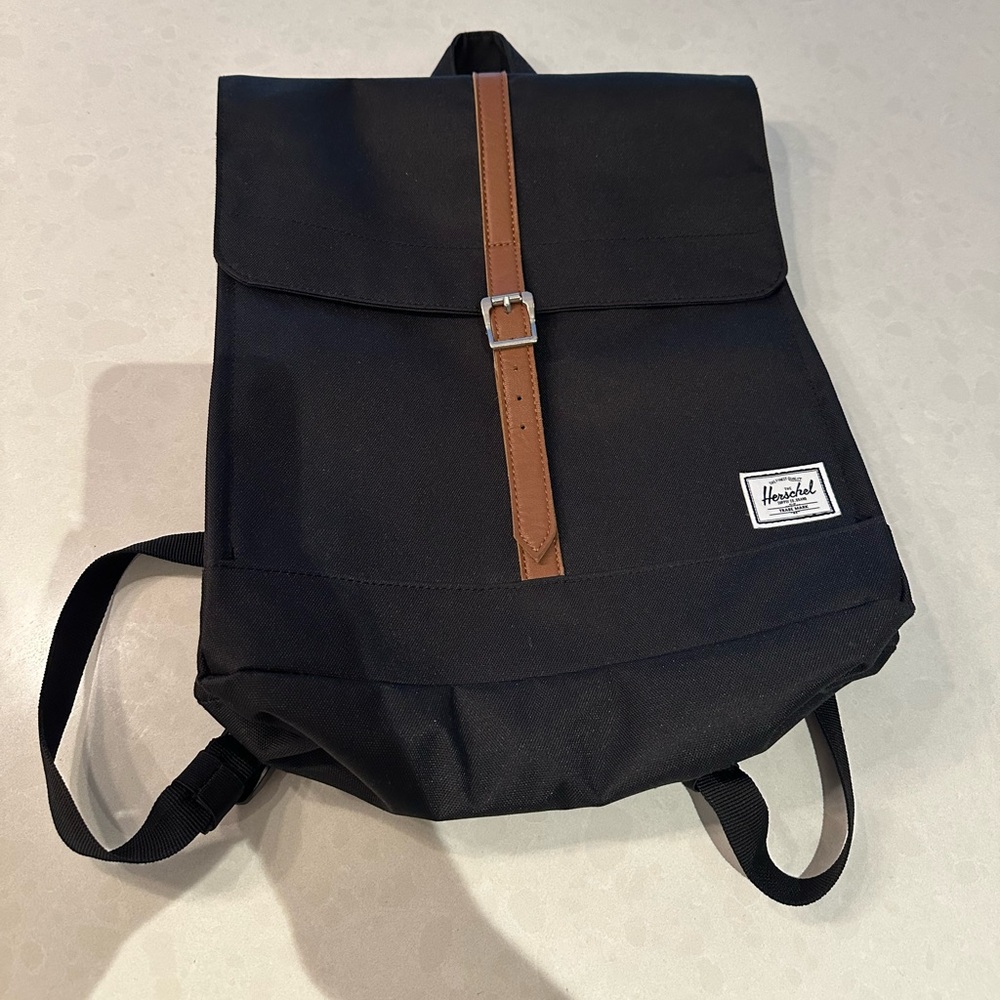 Herschel Supply Company Black Backpack with Brown Strap Accent